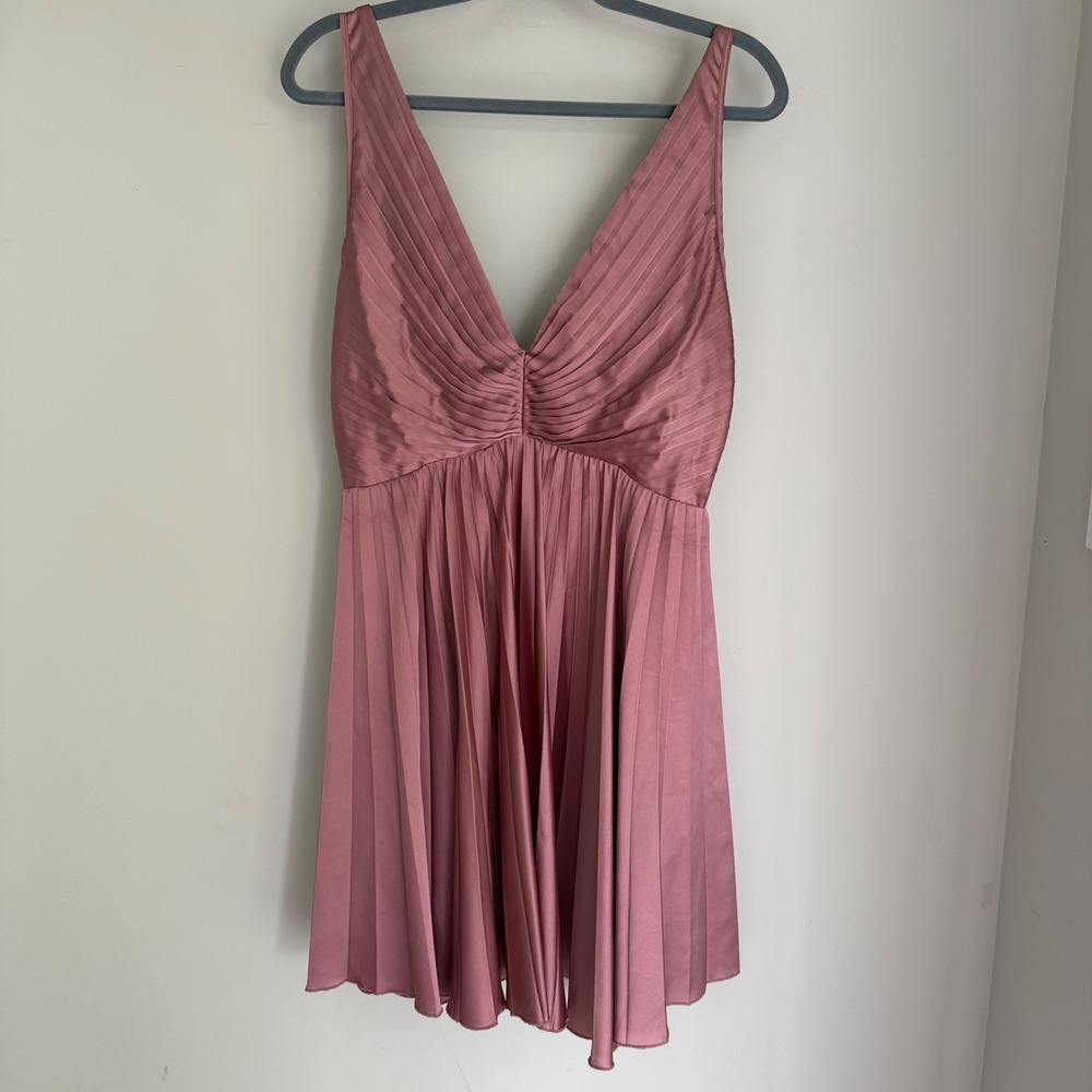 Abercrombie & Fitch Pleated V-Neck Mini Dress Dusty Rose Coquette Ruched Large